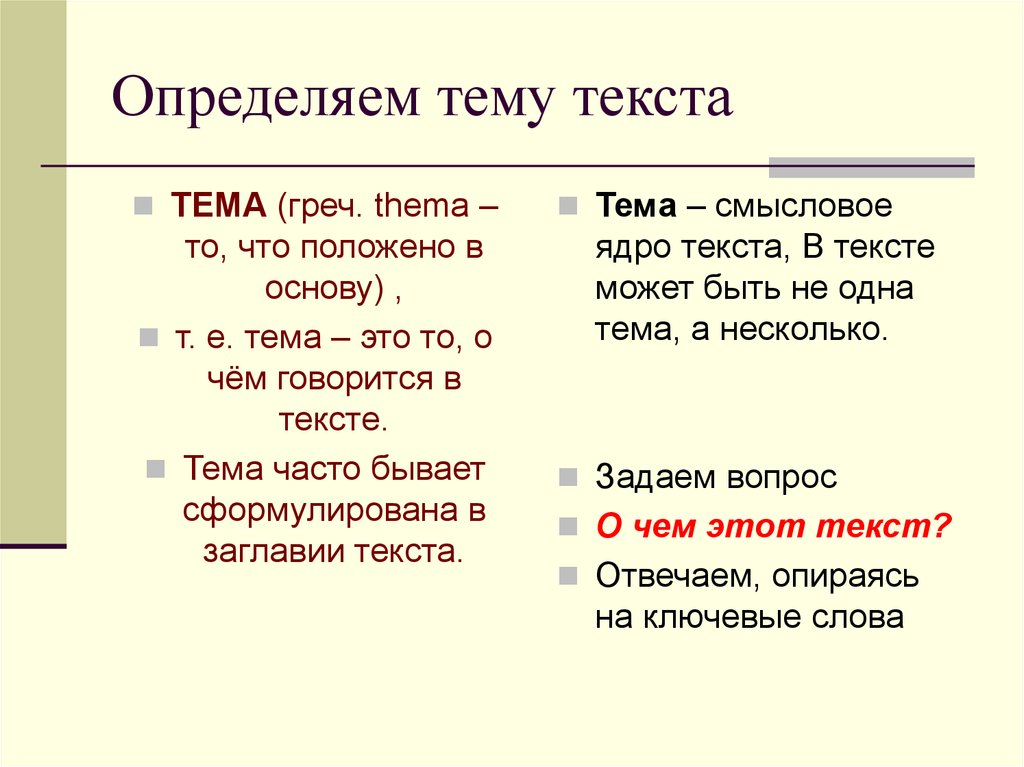 Тема и основная мысль текста презентация