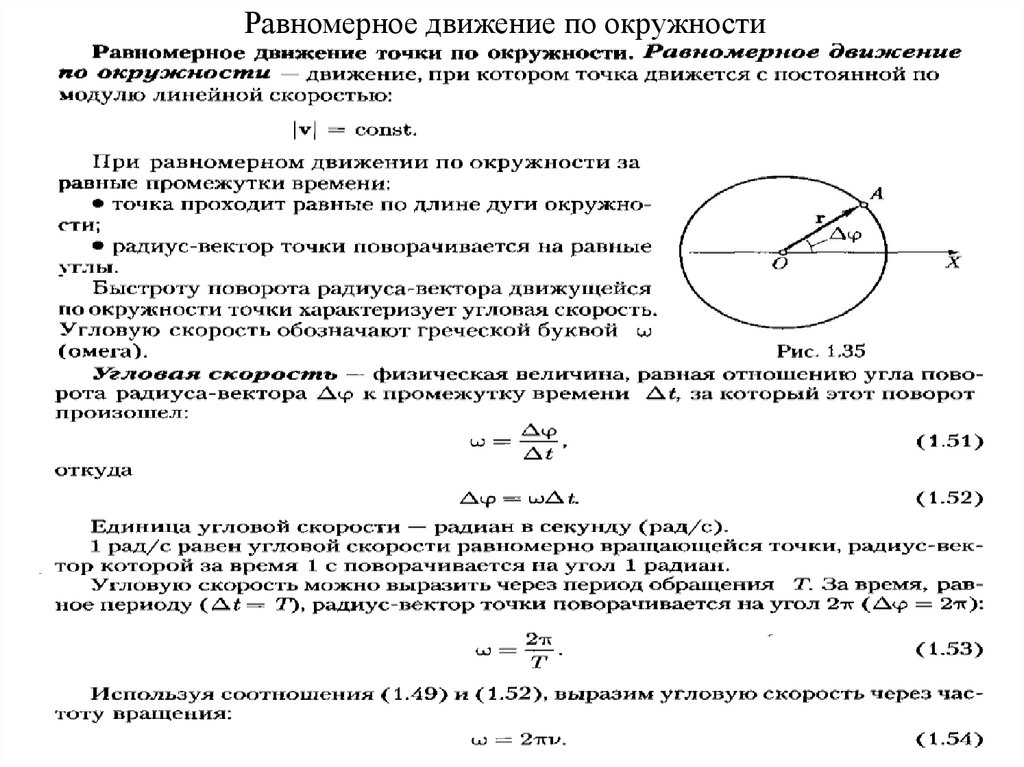 Угловая скорость точки по окружности