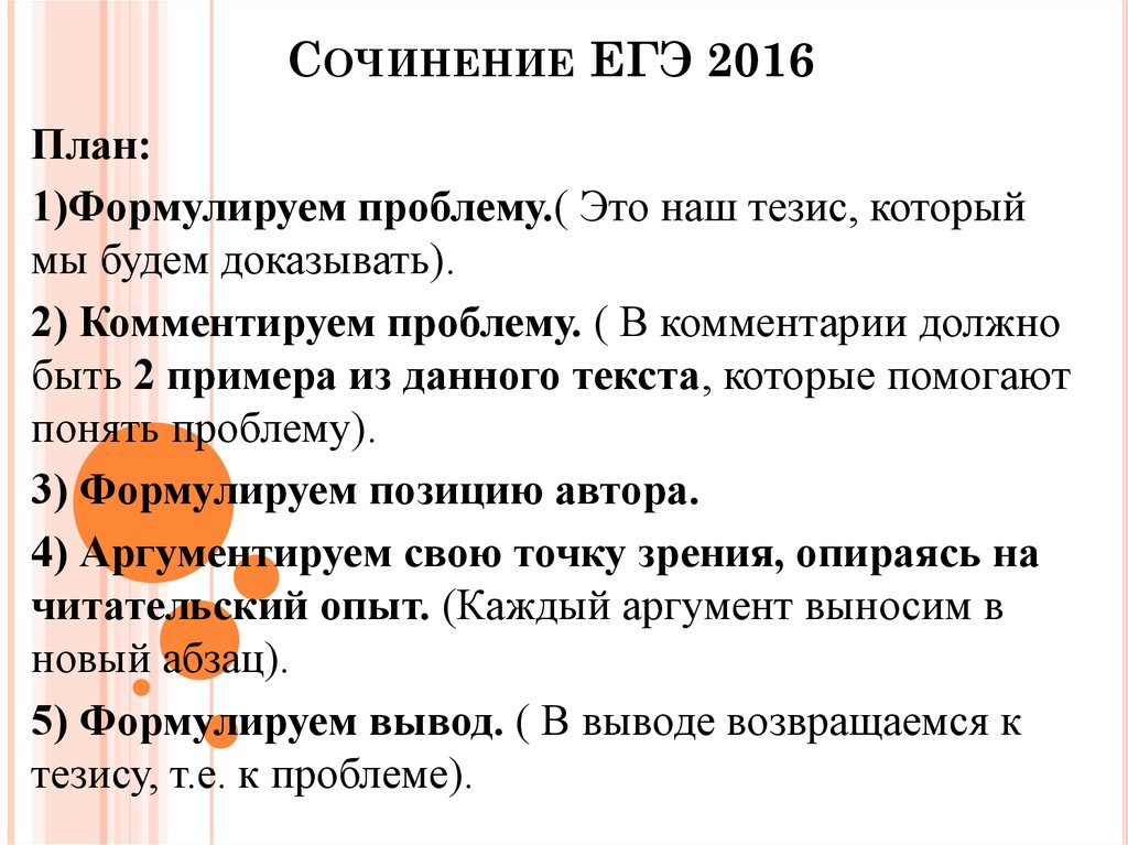 План по написанию сочинения егэ по русскому