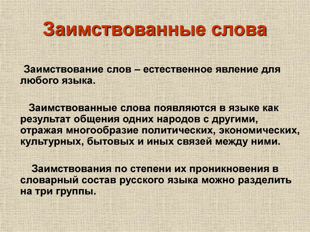 Взаимственные слова в русском языке проект