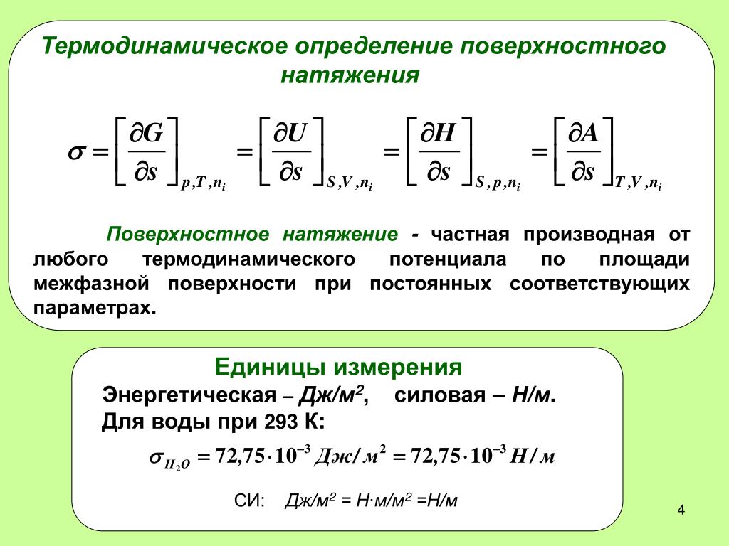 Поверхностное натяжение н м. В чем измеряется коэффициент поверхностного натяжения. Поверхностное натяжение воды в Дж/м2. В каких единицах измеряется коэффициент поверхностного натяжения. Термодинамическое определение поверхностного натяжения.