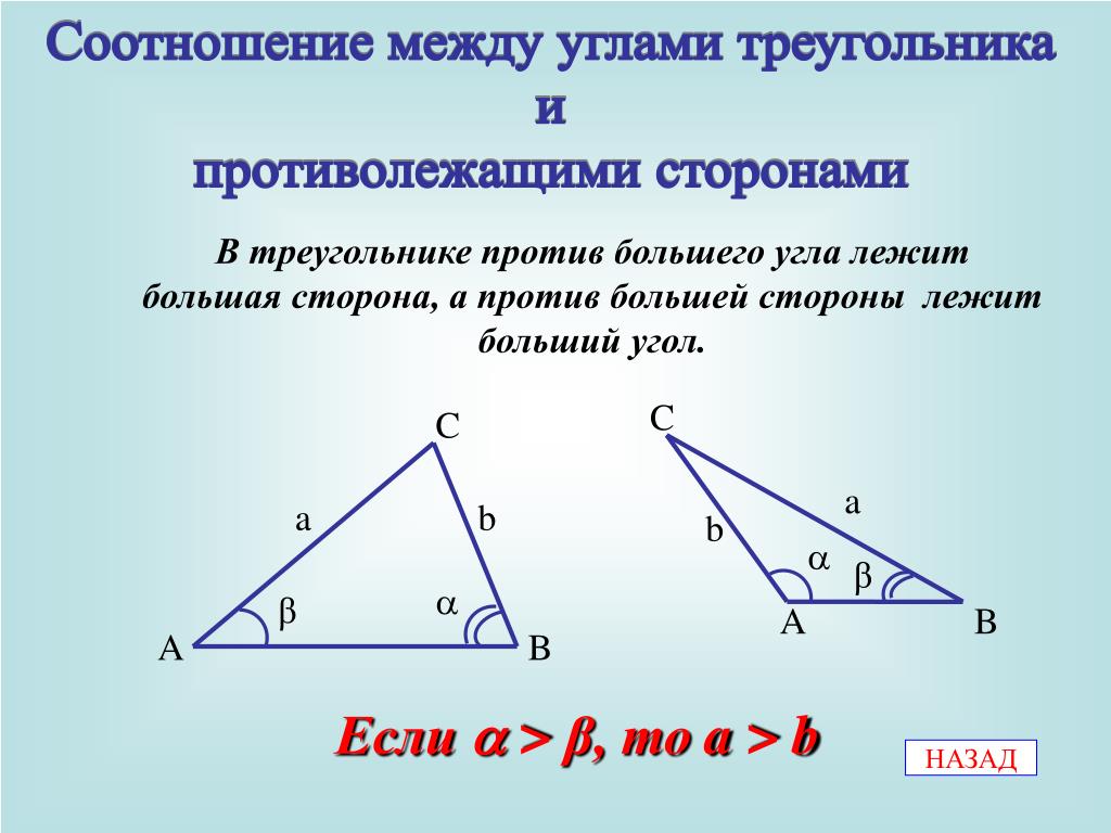 Теорема о соотношении сторон треугольника доказательство