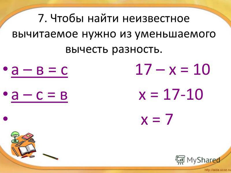 Реши уравнение х 19 9 9. Как найти неизвестное вычитаемое 1 класс. Уравнение с неизвестным вычитаемым. Уравнение на нахождение неизвестного вычитаемого. Найти неизвестное в уравнении.