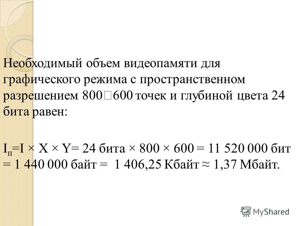 Вычислите необходимый объем видеопамяти для графического изображения