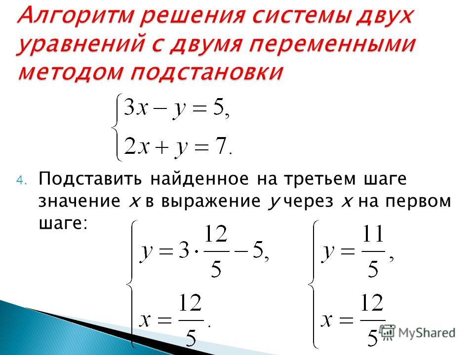 Система двух линейных уравнений методом подстановки.