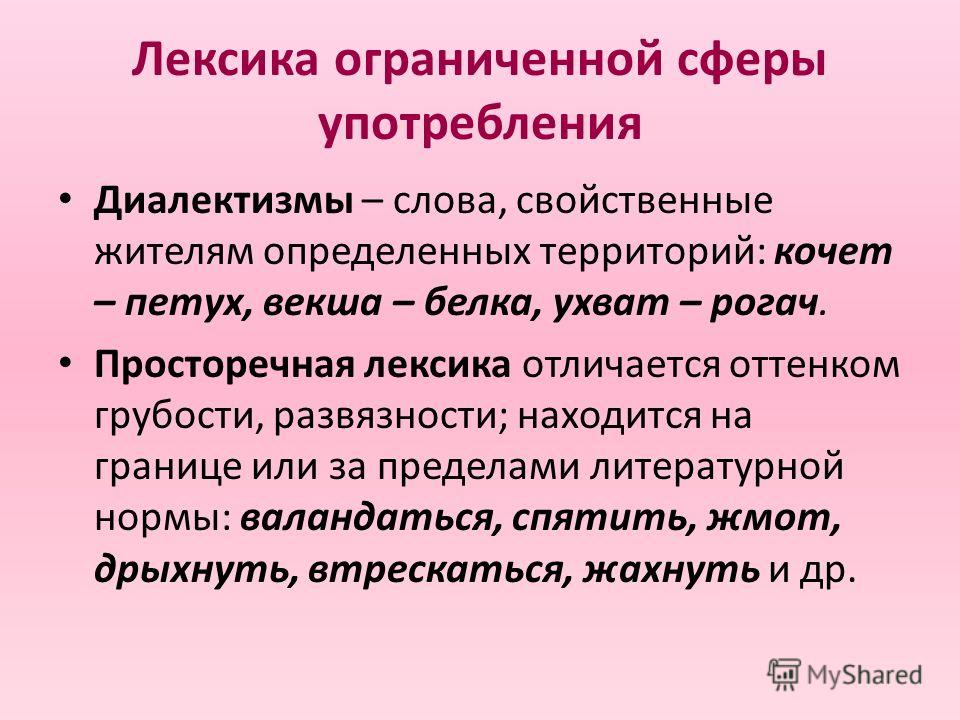 Лексика употребление. Лексика. Лексика ограниченного употребления диалектизмы. Лексика ограниченной сферы употребления. Лексика имеющая ограниченную сферу употребления.