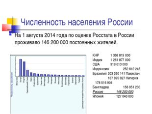 Численность населения России На 1 августа 2014 года по оценке Росстата в Росс