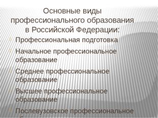 Основные виды профессионального образования в Российской Федерации: Профессио