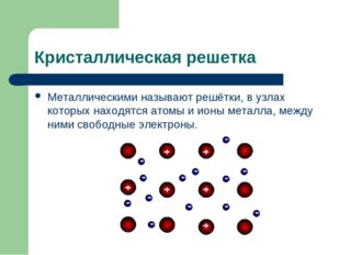 Кристаллическая решетка Металлическими называют решётки, в узлах которых нахо