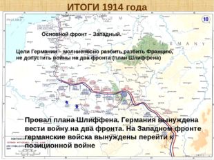 ИТОГИ 1914 года Куляшова И.П. Основной фронт – Западный. Цели Германии – молн