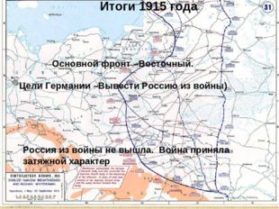 1915 г Куляшова И.П. Итоги 1915 года Основной фронт –Восточный. Цели Германии