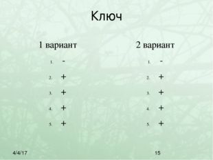 Ключ 1 вариант - + + + + 2 вариант - + + + + 