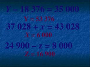 Y – 18 376 = 35 000 37 028 + x = 43 028 24 900 – z = 8 000 Y = 53 376 X = 6 0