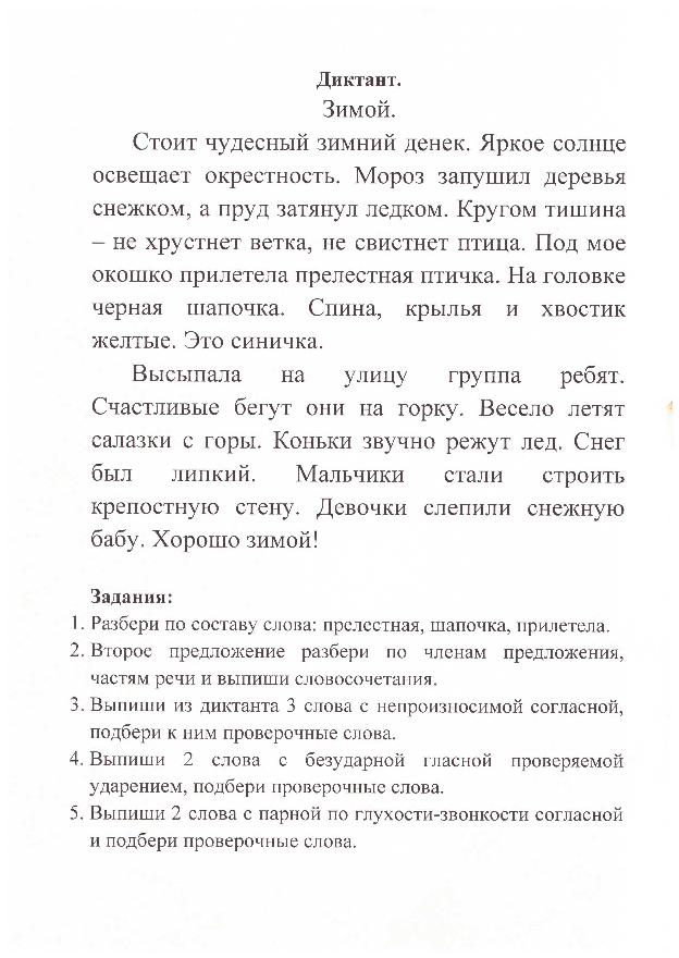 Диктант по русскому языку с грамматическим заданием