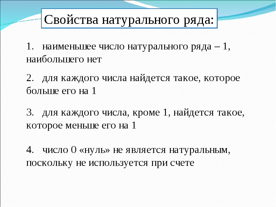 Однозначное натуральное. Основное свойство натурального числа. Свойства натуральных чисел. Свойства натурального ряда. Характеристики натурального числа.