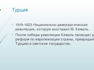 Турция 1919-1923 Национально-демократическая революция, которую возглавил М.