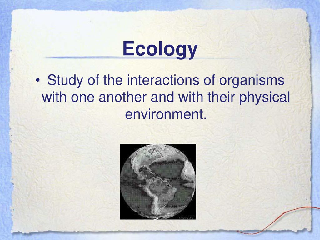 Ecology Study of the interactions of organisms with one another and with their physical environment.