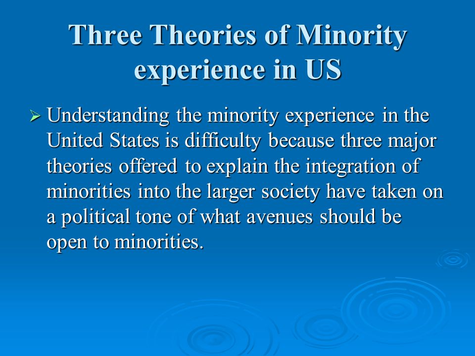 Three Theories of Minority experience in US