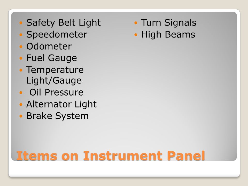 Items on Instrument Panel