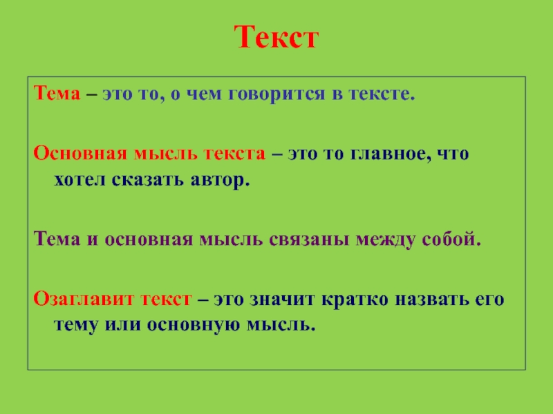 Тема и основная мысль текста презентация