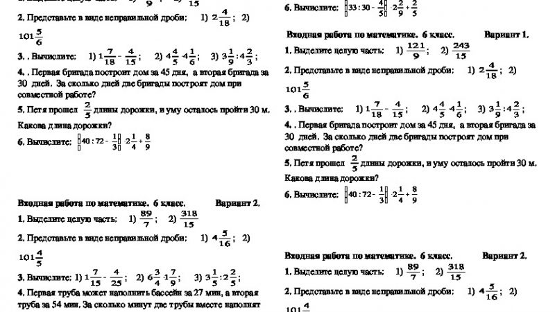 Входная контрольная работа по математике 6 класс никольский – Входная контрольная работа по математике 6 класс (УМК С.М. Никольского)